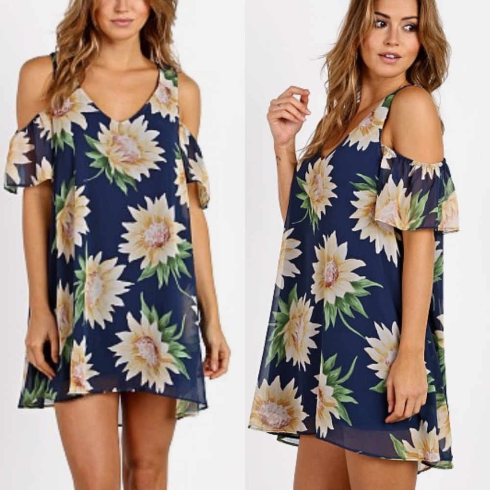 Show me your mumu birdie sunflower cold shoulder mini dress Sz Medium